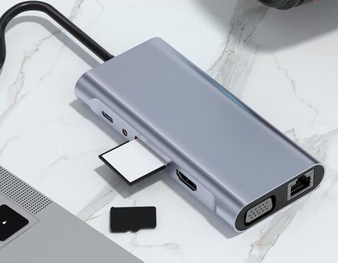 Docking Station 11 in 1 Type-C to HDMI USB C Multiport Adapter with 4xUSB, RJ45 100MB, VGA, 4K 30Hz, TF/SD Card, 3.5mm Audio, PD 100W USB Hub Splitter Adapter for PC Laptop in Saudi Arabia