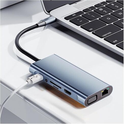 Docking Station 11 in 1 Type-C to HDMI USB C Multiport Adapter with 4xUSB, RJ45 100MB, VGA, 4K 30Hz, TF/SD Card, 3.5mm Audio, PD 100W USB Hub Splitter Adapter for PC Laptop in Saudi Arabia