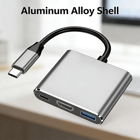 1pc USB C Hub, Type-C to HDMI USB 3.0 PD 100W Adapter, 3-in-1 Aluminum Dock for Laptop, MacBook, Tablet, Monitor, Office Travel Home in Saudi Arabia
