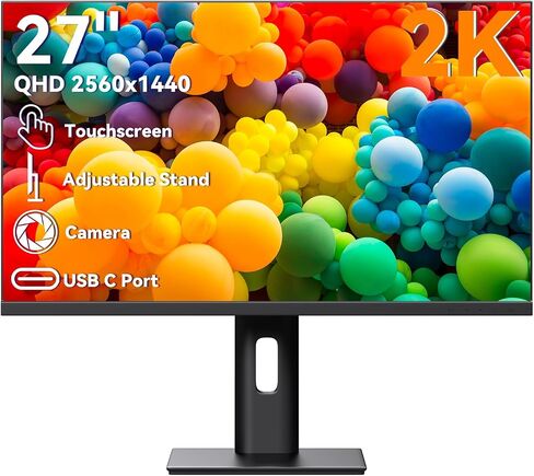 Touchscreen Monitor 24 Inch with Webcam Full HD 2560x1440P @100Hz 10-Point Multi Touch Screen PC Monitor, HDMI VGA USB Port, Built-in Speakers in Saudi Arabia