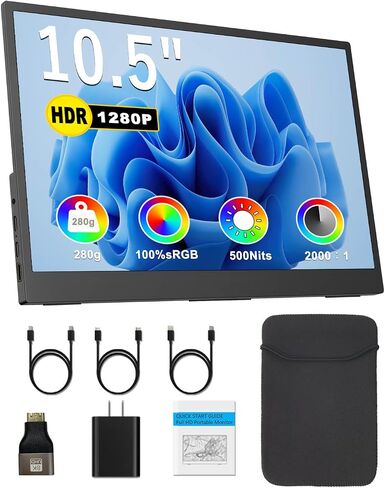 15.6" 100Hz Portable Monitor Touchscreen 1080P 10-Point Touch Screen Monitor Portable with Protective Sleeve Built-in Stand, 1200:1 HDMI USB C Travel Monitors for Laptop, PC, Phone in Saudi Arabia