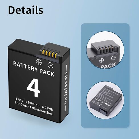 2-Pack for Osmo Action 4&3 Battery with 5V3A USB-C Dual-Slot Charging Hub in Saudi Arabia