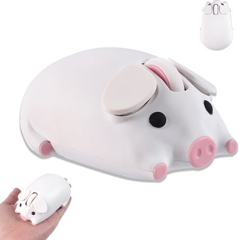 Cute Pig Shape Wireless Bluetooth Mouse,Silent Portable Ergonomic Optical Kawaii Cartoon Mice with 2.4G USB Receiver,1200DPI,for PC Laptop Computer Tablet MacBook,Gift for Kids Boys Girls Adults-White in Saudi Arabia