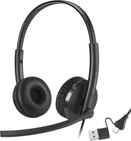 Wired USB Headset with Dual Microphones, Noise-reducing, On-Ear Headphones in-Line Volume & Mute Control, USB-A & USB-C Connectors for PC/Laptop/Chromebook (Not Suitable for iPhone and iPad) in Saudi Arabia