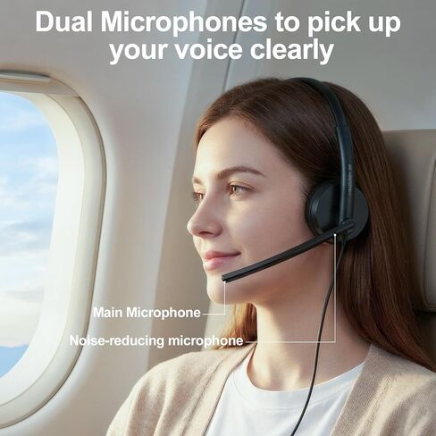 Wired USB Headset with Dual Microphones, Noise-reducing, On-Ear Headphones in-Line Volume & Mute Control, USB-A & USB-C Connectors for PC/Laptop/Chromebook (Not Suitable for iPhone and iPad) in Saudi Arabia