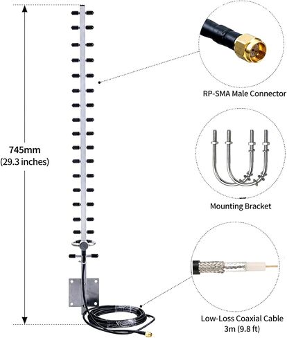 18dBi 2.4GHz WiFi Yagi Antenna, High Gain Directional Outdoor Antenna with 3m Cable, RP-SMA Male, Long Range Wireless Antenna for Router, Access Point and 2.4GHz Devices in Saudi Arabia