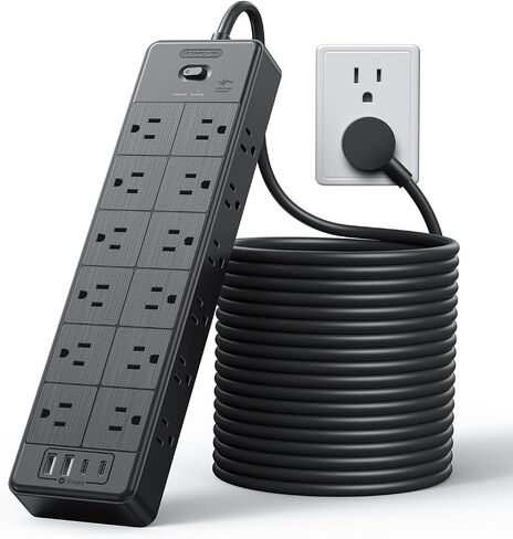Large Power Strip Surge Protector, NTONPOWER 5FT Extension Cord with 24 AC Outlets, 1875W/15A, 4000 Joules Flat Plug Power Extender for Home, Office, Dorm, Gaming Room, Black in Saudi Arabia