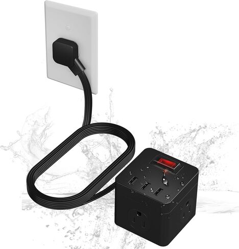 IPX4 Waterproof Cube Power Strip with USB, Flat Plug Ultra Thin Extension Cord 6 FT, 3 AC Outlets 3 USB-A Ports,1500W Wall Mountable Outlet Extender for Indoor Outdoor Cruise Camping Christmas, ETL in Kuwait