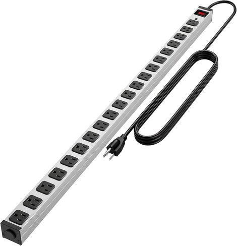 20 Outlet Heavy Duty Metal Socket Power Strip,15-Foot Long Extension Cord with Circuit Breaker. Mounting Brackets Included,Workshop/Industrial use,ETL Certified in Saudi Arabia