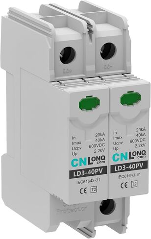 CNLONQ Voltage Surge Protector DC 600V 2P 40KA Solar PV Lightning Arrester Device for RV, Home and Solar Lightning Protection System 35mm DIN Rail Mount in Saudi Arabia