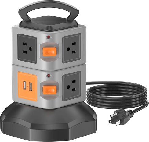 Pink Tower Power Strip with Overload Protection | HITRENDS 8 AC Outlets + 4 USB Ports | 16AWG/ 6.5Ft Extension Cord with Multiple Outlets | Space-Saving Design for Office & Home(1250W, 1050J) in Kuwait