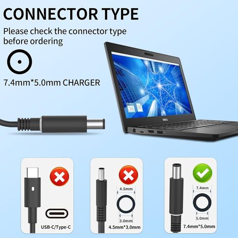 65W 19.5V 3.34A 7.4mm Tip Laptop Charger Compatible with Dell Latitude Series AC Adapter Power Cord in Kuwait