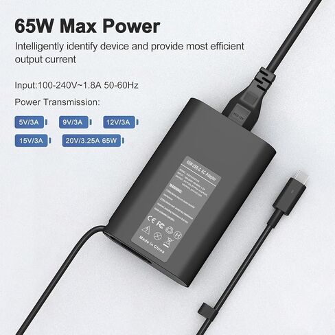 Dell 65W USB-C Laptop Charger for XPS 13 9250 9350 Latitude 5420 5520 5530 5430 5540 Inspiron 14 16 7420 7425 7620 2in1 Chromebook 3100 AC Adapter Power Cord Type c Dell Laptop Charger in Kuwait