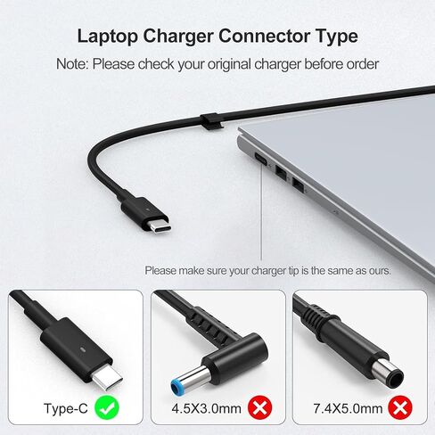 Dell 65W USB-C Laptop Charger for XPS 13 9250 9350 Latitude 5420 5520 5530 5430 5540 Inspiron 14 16 7420 7425 7620 2in1 Chromebook 3100 AC Adapter Power Cord Type c Dell Laptop Charger in Kuwait
