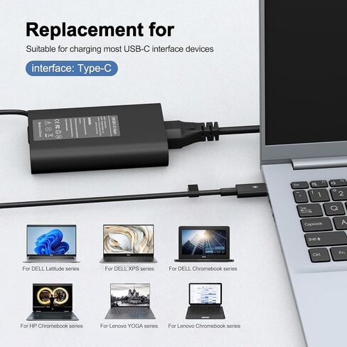 Dell 65W USB-C Laptop Charger for XPS 13 9250 9350 Latitude 5420 5520 5530 5430 5540 Inspiron 14 16 7420 7425 7620 2in1 Chromebook 3100 AC Adapter Power Cord Type c Dell Laptop Charger in Kuwait