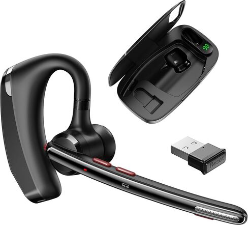 Bluetooth Headset V5.3, Wireless Headset with Dual Noise-Canceling Mics, Portable Charging Case, 300H Standby Time, Hands Free Headphones for PC/Cell Phones, Trucker/Office/Work (Silver-Gray) in Saudi Arabia