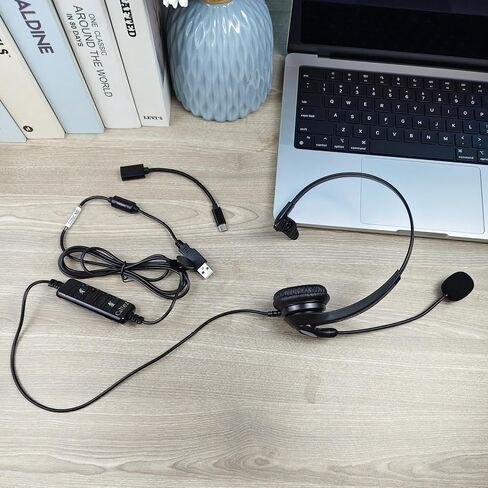 سماعة رأس USB مع ميكروفون للكمبيوتر الشخصي، سماعة كمبيوتر مع ميكروفون لإلغاء الضوضاء وكتم الصوت لأجهزة الكمبيوتر المحمول Mac، سماعات رأس USB سلكية لمركز الاتصال والمكتب والفصول الدراسية Skype Zoom in Kuwait