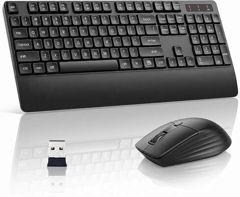 Wireless Keyboard and Mouse with Wrist Rest, 3 DPI Adjustable Mouse, 2.4G Lag-Free Cordless, Quiet and Soft Typing, Sleep Mode, Multimedia Keys, Compatible Windows Mac, Ideal for Business Home Office in Saudi Arabia