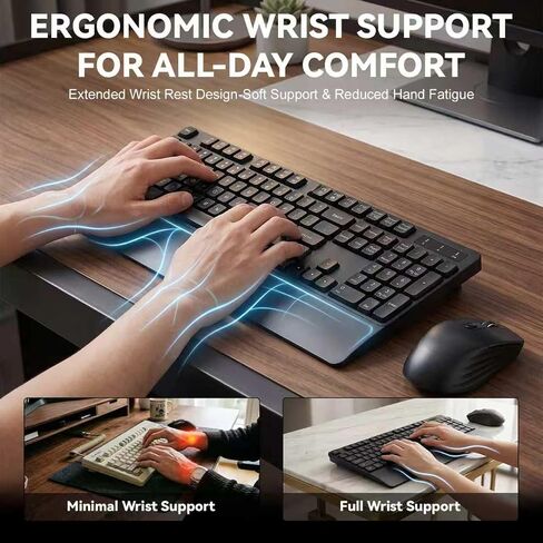 Wireless Keyboard and Mouse with Wrist Rest, 3 DPI Adjustable Mouse, 2.4G Lag-Free Cordless, Quiet and Soft Typing, Sleep Mode, Multimedia Keys, Compatible Windows Mac, Ideal for Business Home Office in Saudi Arabia