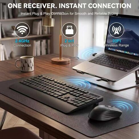 Wireless Keyboard and Mouse with Wrist Rest, 3 DPI Adjustable Mouse, 2.4G Lag-Free Cordless, Quiet and Soft Typing, Sleep Mode, Multimedia Keys, Compatible Windows Mac, Ideal for Business Home Office in Saudi Arabia