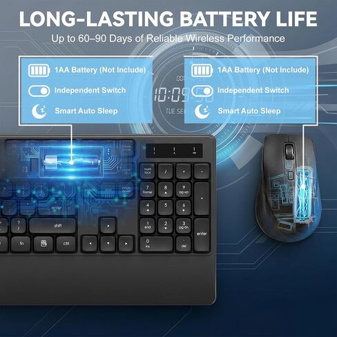 Wireless Keyboard and Mouse with Wrist Rest, 3 DPI Adjustable Mouse, 2.4G Lag-Free Cordless, Quiet and Soft Typing, Sleep Mode, Multimedia Keys, Compatible Windows Mac, Ideal for Business Home Office in Saudi Arabia