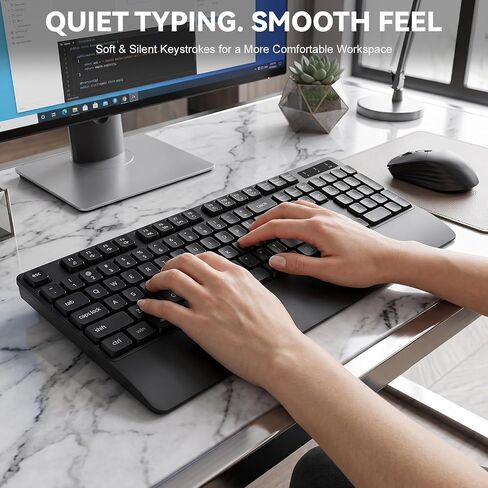 Wireless Keyboard and Mouse with Wrist Rest, 3 DPI Adjustable Mouse, 2.4G Lag-Free Cordless, Quiet and Soft Typing, Sleep Mode, Multimedia Keys, Compatible Windows Mac, Ideal for Business Home Office in Saudi Arabia
