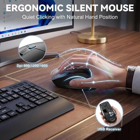Wireless Keyboard and Mouse with Wrist Rest, 3 DPI Adjustable Mouse, 2.4G Lag-Free Cordless, Quiet and Soft Typing, Sleep Mode, Multimedia Keys, Compatible Windows Mac, Ideal for Business Home Office in Saudi Arabia