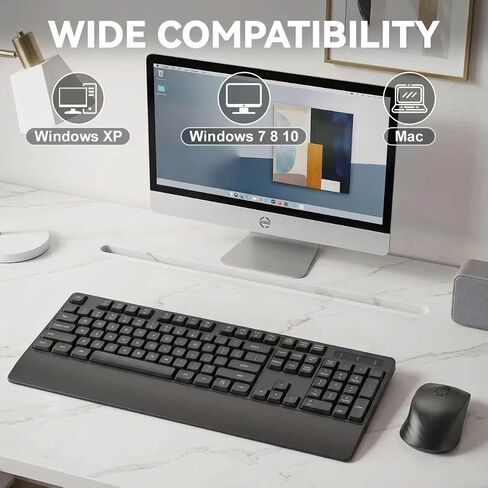 Wireless Keyboard and Mouse with Wrist Rest, 3 DPI Adjustable Mouse, 2.4G Lag-Free Cordless, Quiet and Soft Typing, Sleep Mode, Multimedia Keys, Compatible Windows Mac, Ideal for Business Home Office in Saudi Arabia