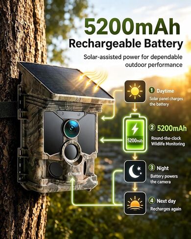 CEYOMUR 4K 68MP Solar WiFi Trail Camera, Game Camera with 32GB TF Card in Kuwait