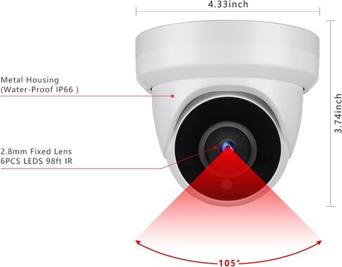 5MP Security Camera 4-in-1 TVI/CVI/AHD/CVBS 960H Analog CCTV Camera Security Dome Outdoor, 2.8mm Lens, 105° Wide Angle, 98ft Night Vision, IP66 Waterproof, Aluminum Metal Housing (White) in Kuwait