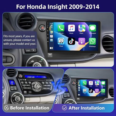Android 15 Double Din GPS Car Stereo for Honda Insight 2009-2014 [2+64G] Autoradio with CarPlay & Android Auto 9" Touchscreen Bluetooth Audio with Mirror Link WiFi FM RDS SWC Backup Camera MIC in Kuwait