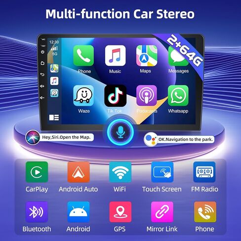 Android 15 Double Din GPS Car Stereo for Honda Insight 2009-2014 [2+64G] Autoradio with CarPlay & Android Auto 9" Touchscreen Bluetooth Audio with Mirror Link WiFi FM RDS SWC Backup Camera MIC in Kuwait