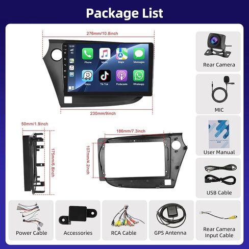 Android 15 Double Din GPS Car Stereo for Honda Insight 2009-2014 [2+64G] Autoradio with CarPlay & Android Auto 9" Touchscreen Bluetooth Audio with Mirror Link WiFi FM RDS SWC Backup Camera MIC in Kuwait