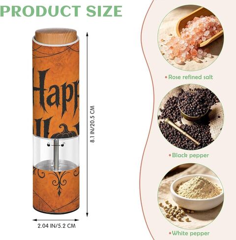 Happy Halloween Electric Salt Pepper Grinder with LED Light, Battery Operated Pepper Mill, Adjustable Coarseness Spice Grinder for Kitchen Camping Picnic in Kuwait