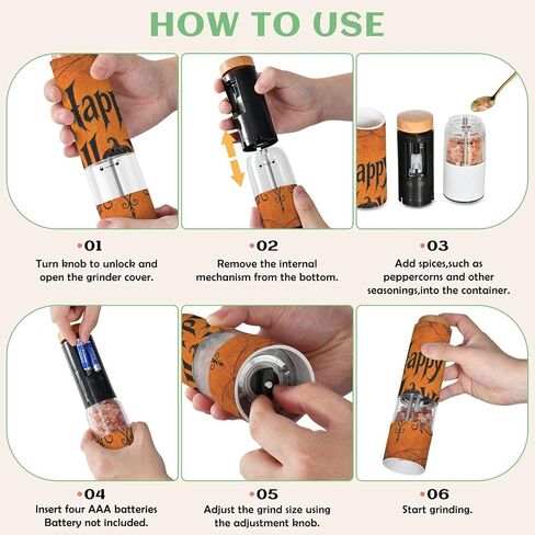 Happy Halloween Electric Salt Pepper Grinder with LED Light, Battery Operated Pepper Mill, Adjustable Coarseness Spice Grinder for Kitchen Camping Picnic in Kuwait