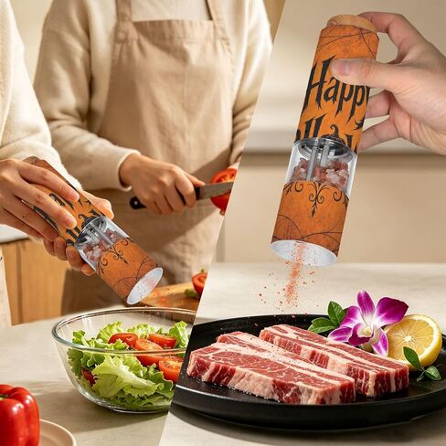 Happy Halloween Electric Salt Pepper Grinder with LED Light, Battery Operated Pepper Mill, Adjustable Coarseness Spice Grinder for Kitchen Camping Picnic in Kuwait