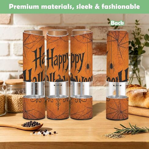 Happy Halloween Electric Salt Pepper Grinder with LED Light, Battery Operated Pepper Mill, Adjustable Coarseness Spice Grinder for Kitchen Camping Picnic in Kuwait