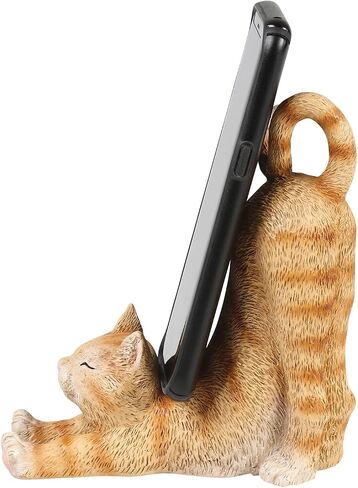WHAT ON EARTH Cat Cell Phone Stand for Desk Cute Phone Holder for Desk Cat Desk Accessories for iPhone or Android, Orange Tabby in Kuwait