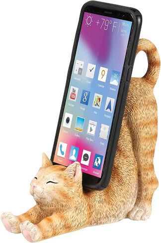WHAT ON EARTH Cat Cell Phone Stand for Desk Cute Phone Holder for Desk Cat Desk Accessories for iPhone or Android, Orange Tabby in Kuwait