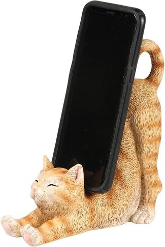 WHAT ON EARTH Cat Cell Phone Stand for Desk Cute Phone Holder for Desk Cat Desk Accessories for iPhone or Android, Orange Tabby in Kuwait