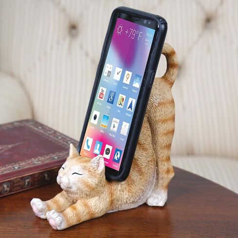 WHAT ON EARTH Cat Cell Phone Stand for Desk Cute Phone Holder for Desk Cat Desk Accessories for iPhone or Android, Orange Tabby in Kuwait