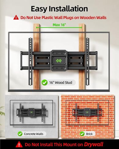 USX MOUNT Full Motion TV Wall Mount for 42-82 Inch TVs up to 120lbs, Wall Mount TV Bracket with Articulating Swivel Tilt Extension Leveling, Max VESA 600x400mm Fits 12/16" Wood Stud in Kuwait
