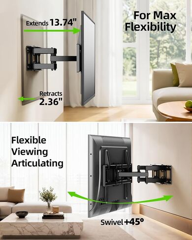 USX MOUNT Full Motion TV Wall Mount for 42-82 Inch TVs up to 120lbs, Wall Mount TV Bracket with Articulating Swivel Tilt Extension Leveling, Max VESA 600x400mm Fits 12/16" Wood Stud in Kuwait