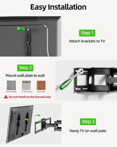 USX MOUNT Full Motion TV Wall Mount for 42-82 Inch TVs up to 120lbs, Wall Mount TV Bracket with Articulating Swivel Tilt Extension Leveling, Max VESA 600x400mm Fits 12/16" Wood Stud in Kuwait