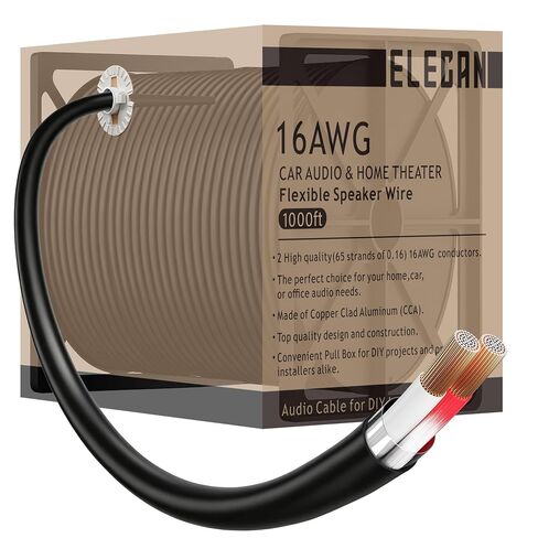 14 Gauge 2 Conductor Speaker Wire 500 Ft Easy-Pull Box, 14 AWG CCA CL2 Low Voltage Parallel DC Hookup Alarm Cable, Outdoor UV Resistant in-Wall for LED Security Systems Home Theater Car Audio-Black in Kuwait