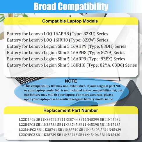 بطارية بديلة L22D4PC2 لجهاز Lenovo Legion Slim 5 16AHP9 in Kuwait