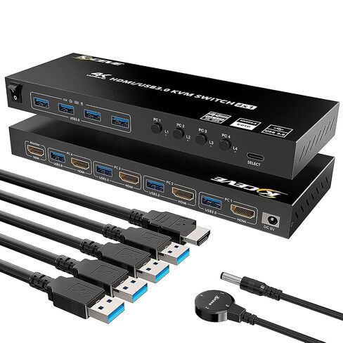 محول KVM لـ 3 شاشات 2 جهاز كمبيوتر، HDMI + DisplayPort شاشة ثلاثية KVM Switcher 8K@30 هرتز/4k@144 هرتز لجهازي كمبيوتر يشاركان 3 شاشات عرض و4 أجهزة USB 3.0 in Kuwait