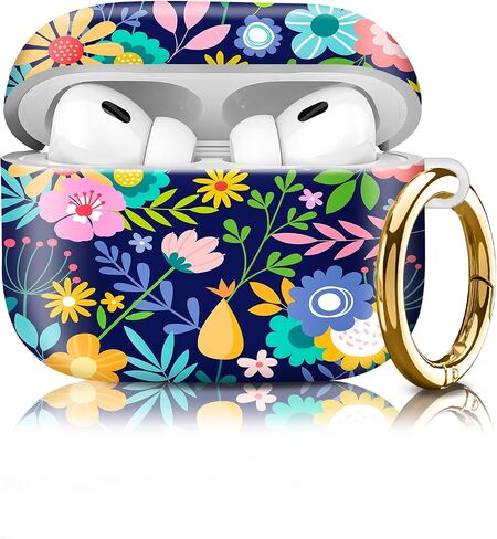 Compatiable with AirPod Pro 2nd/1st Generation Case,Lightweight & Durable Resistant Hard Case with Keychain,Stylish Design AirPod Case Cover for Women(Blue Flawers) in Saudi Arabia