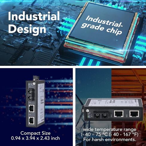 InHand Networks 3 Port Unmanaged Industrial Ethernet Switch, Media Converter, 2*10/100 Base-T(X),1*100Base-FX, Multi Mode Dual SC Fiber, Working Temperature -40° – 75°C, IP30, 2KM, UL Certification in Saudi Arabia