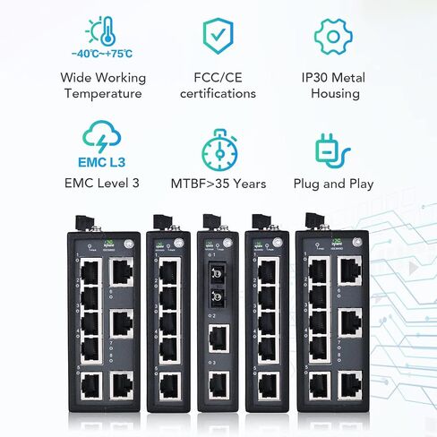 InHand Networks 3 Port Unmanaged Industrial Ethernet Switch, Media Converter, 2*10/100 Base-T(X),1*100Base-FX, Multi Mode Dual SC Fiber, Working Temperature -40° – 75°C, IP30, 2KM, UL Certification in Saudi Arabia